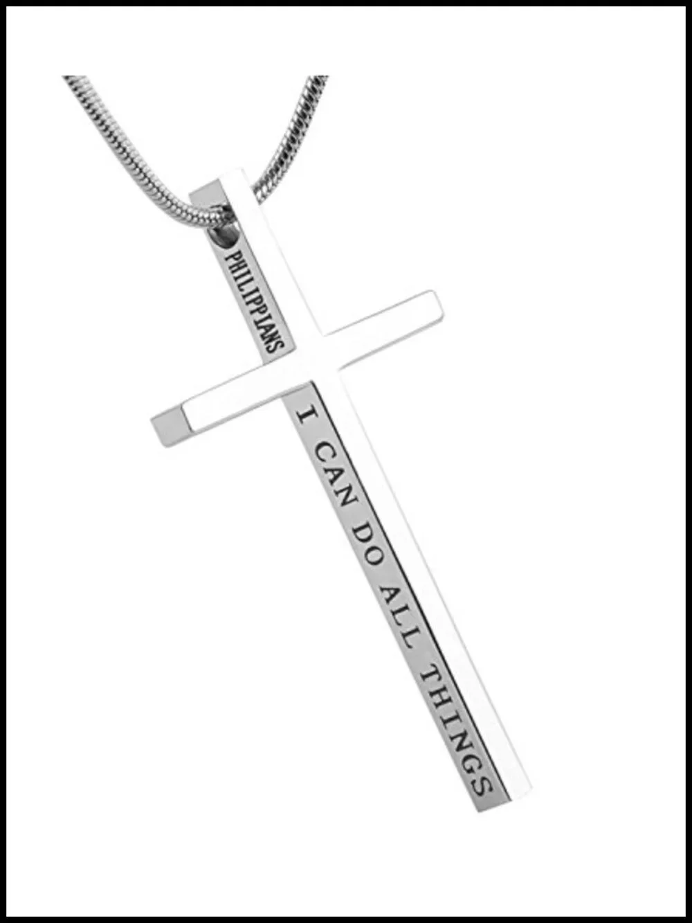 Stainless Steel Cross Bible Verse Necklace 24in Chain Hypoallergenic Waterproof